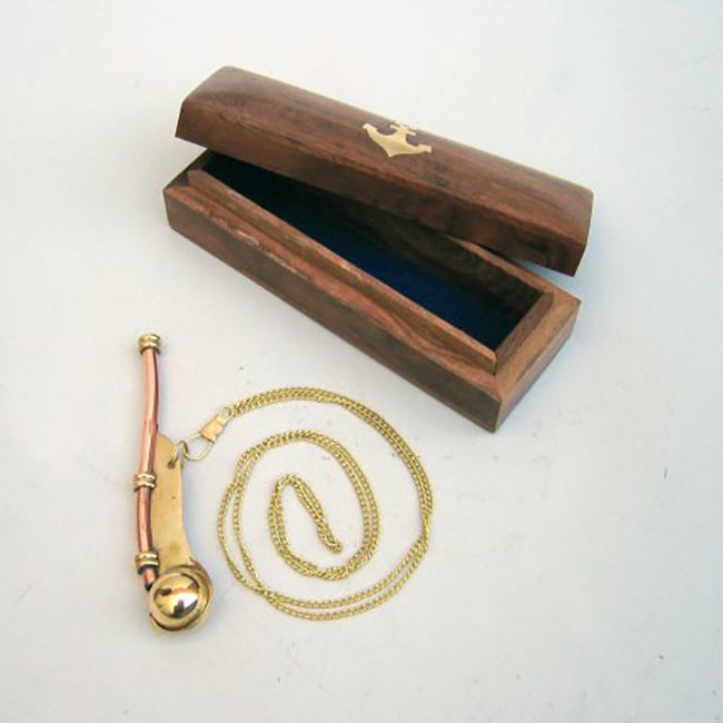 Brass / Copper Bosun Navy Call Whistle With Wood Box