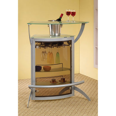 Alluring Metal Bar Unit with Glass Top, Silver
