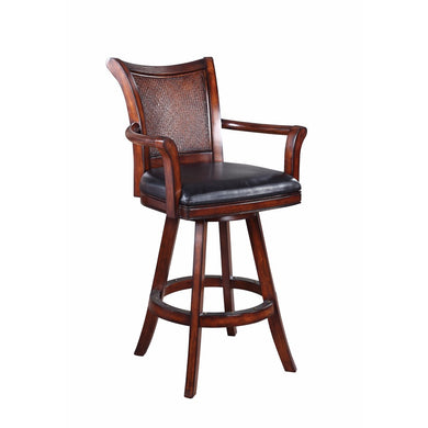 Traditional Bar Stool with Leather Seat, Brown