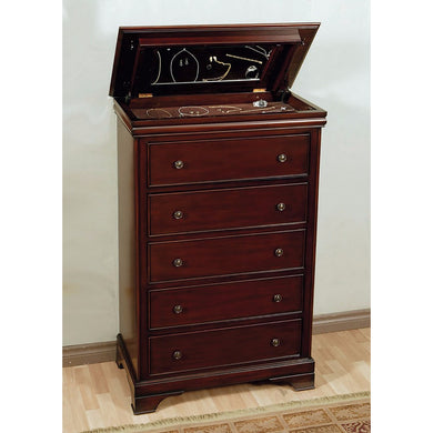 Transitional Style 5 Drawer Chest with Lift Top, Brown