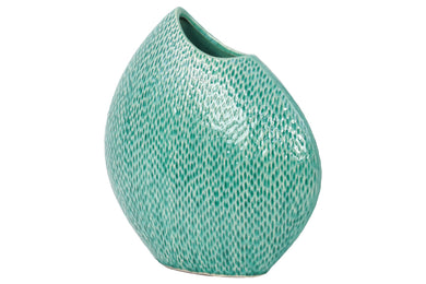 Unique Stoneware Vase W/ Hammered Looks & Convex Design