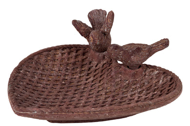 Traditional Style Cement Bird Feeder W/ Two Bird Figurines Brown