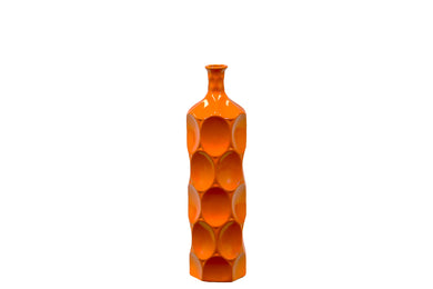 Unique Ceramic Bottle W/ Thin Mouth & Circular Embedded Design Body In Orange Medium