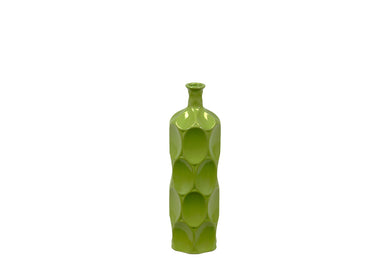 Unique Ceramic Bottle W/ Thin Mouth & Circular Embedded Design Body In Green Small