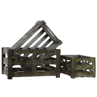 Wooden Storage Box Set Of Three Tinted Wood Finish - Rustic Gray
