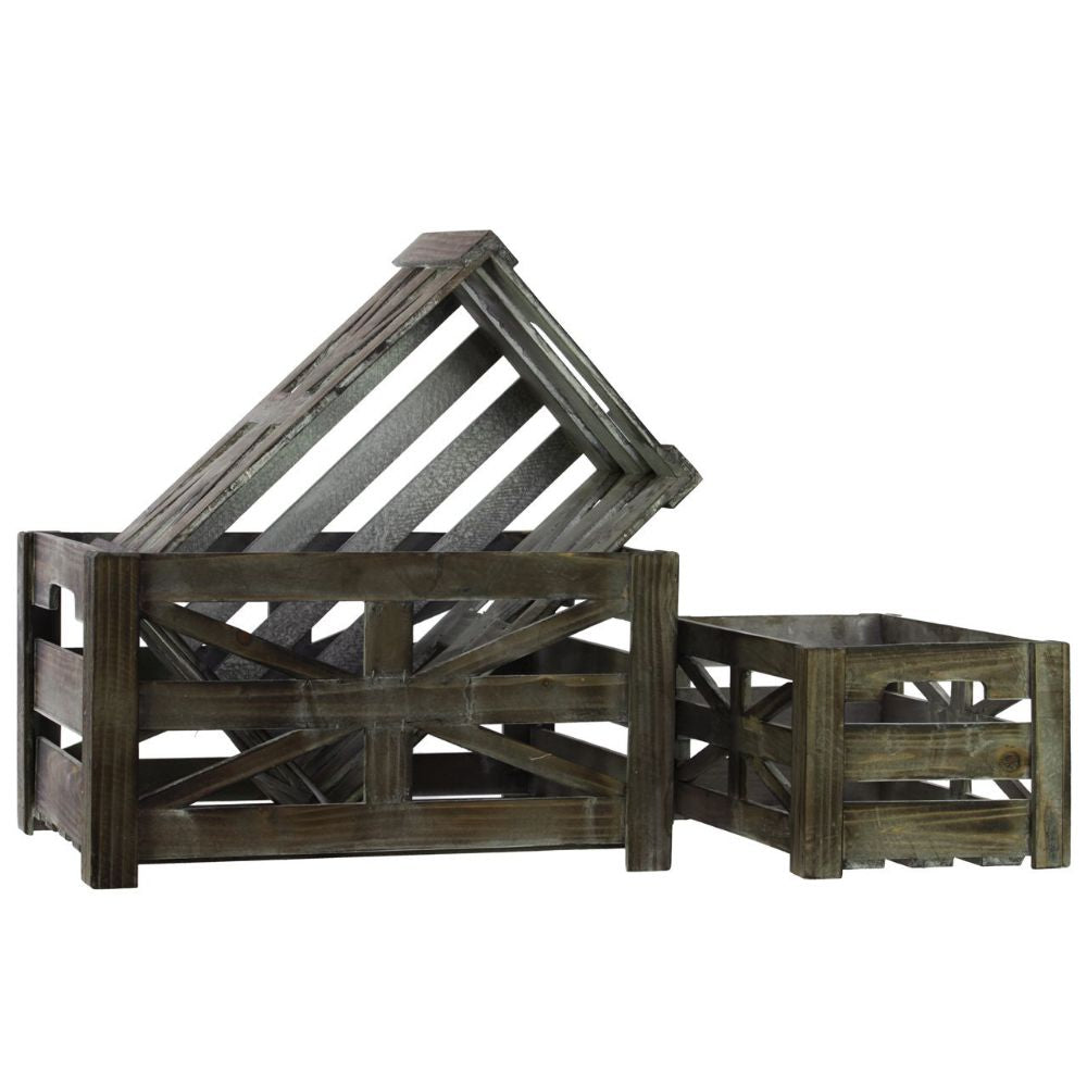 Wooden Storage Box Set Of Three Tinted Wood Finish - Rustic Gray
