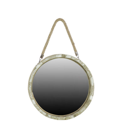 Wood Round Wall Mirror With Small Rope Hanger