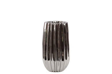 Ultra Stylish Ceramic Vase W/ Embossed Lines In Silver Color