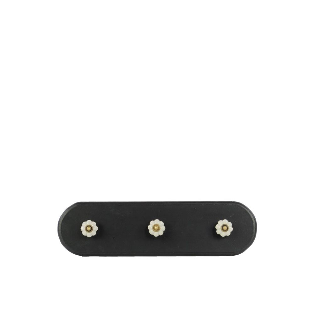Wooden Stadium Shaped Coat Hanger With 3 White Ceramic Knobs