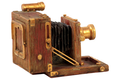 Antique Style Resin Camera W/ Gold Plated Fittin'S & Brown Colored Body
