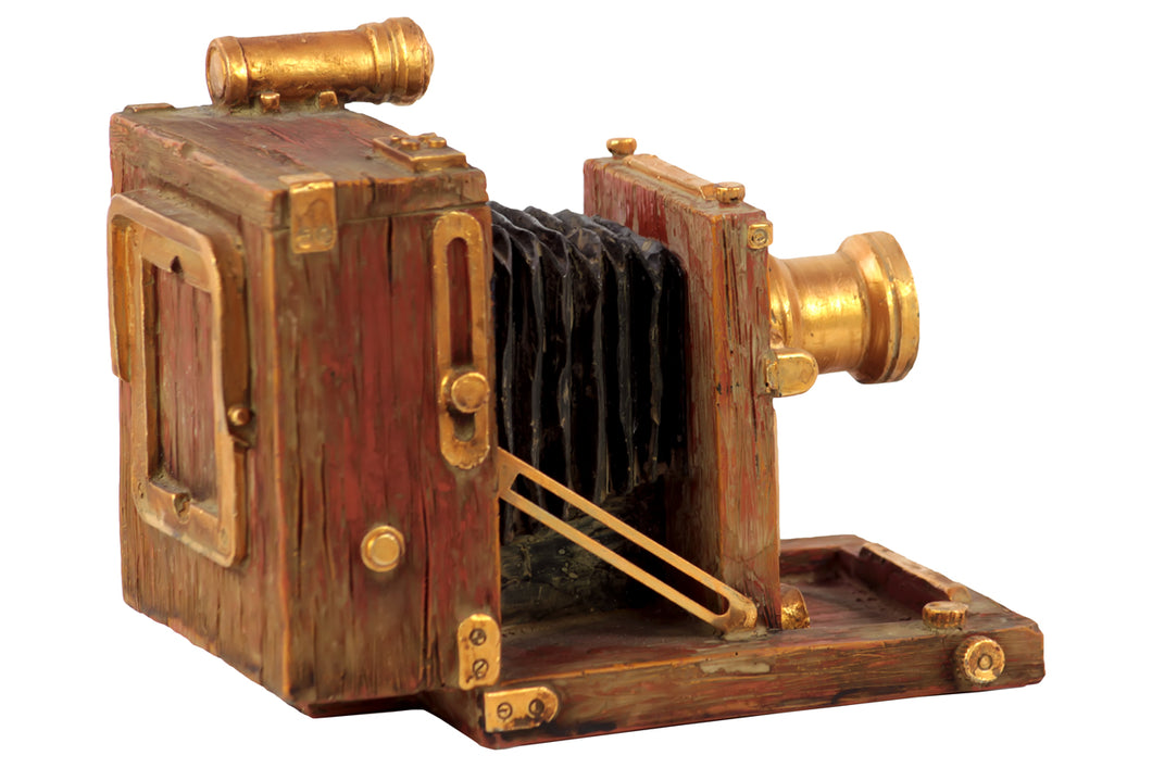 Antique Style Resin Camera W/ Gold Plated Fittin'S & Brown Colored Body