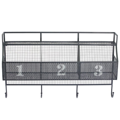 Wonderful Metal Wall Shelf With 3 Numbered Shelves And 4 Hooks