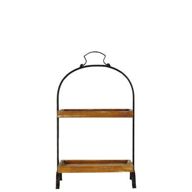 Wood Tray With 2 Tiers Metal Frame And Handle