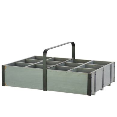 Wood Tray With Metal Handle Metal Edgings And 12 Slots - Slate Gray