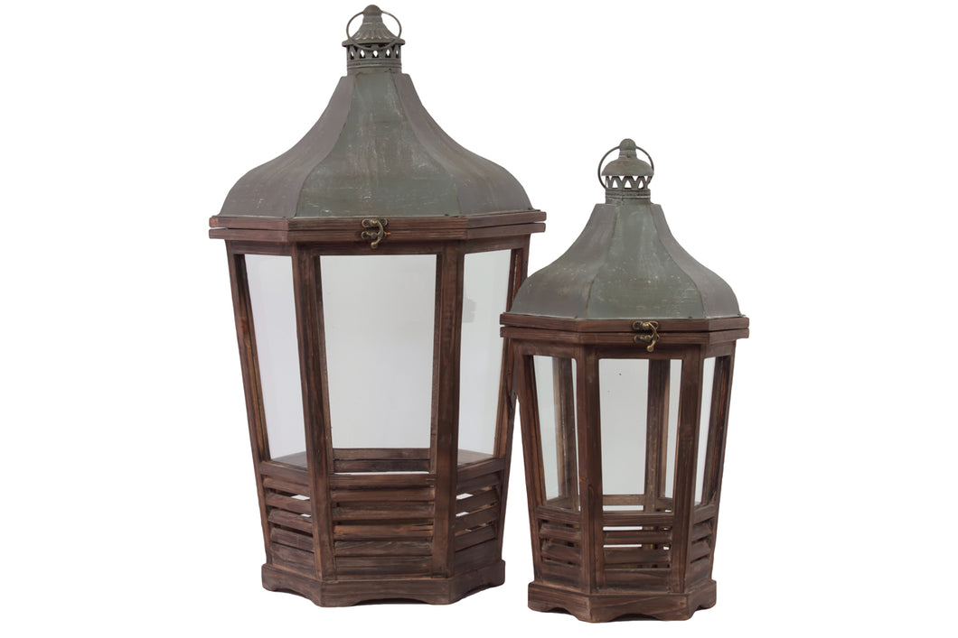 Traditional Wooden Lantern Set Of Two W/ Persian Style Roof