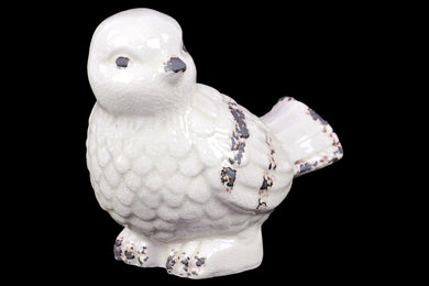 Weathered Effect Chic & Adorable Ceramic Bird W/ Glossy Finish In White