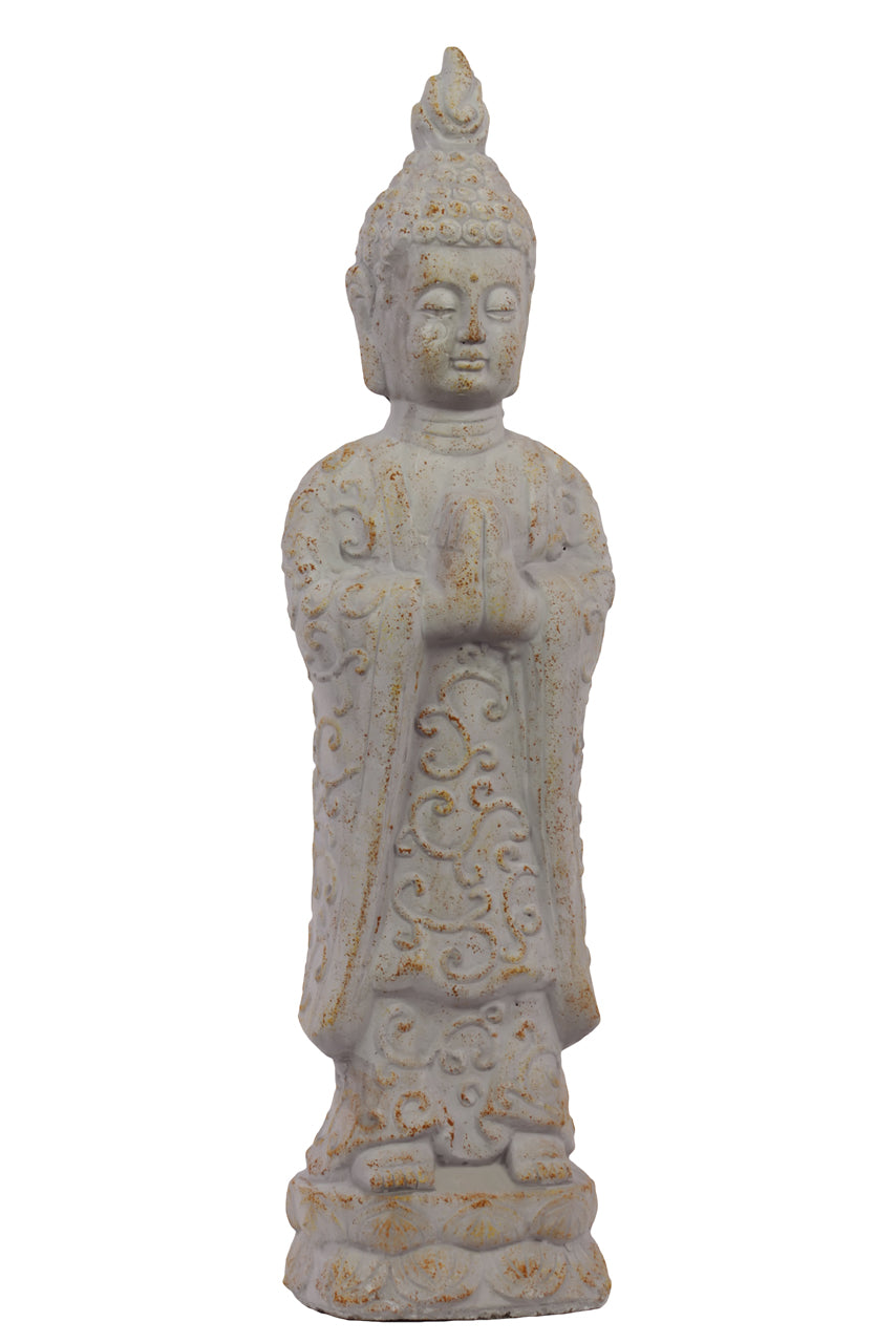 Antique And Innovative Cement Standing White Buddha