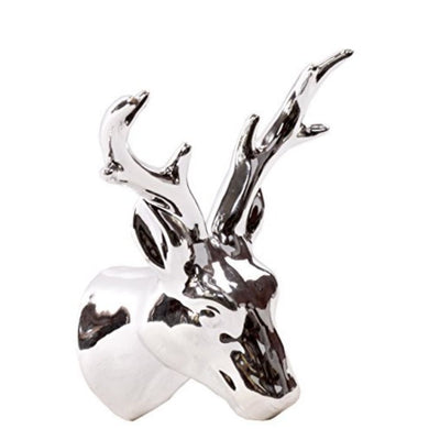 Whimsical Ceramic Antelope Head Wall decor Chrome Silver