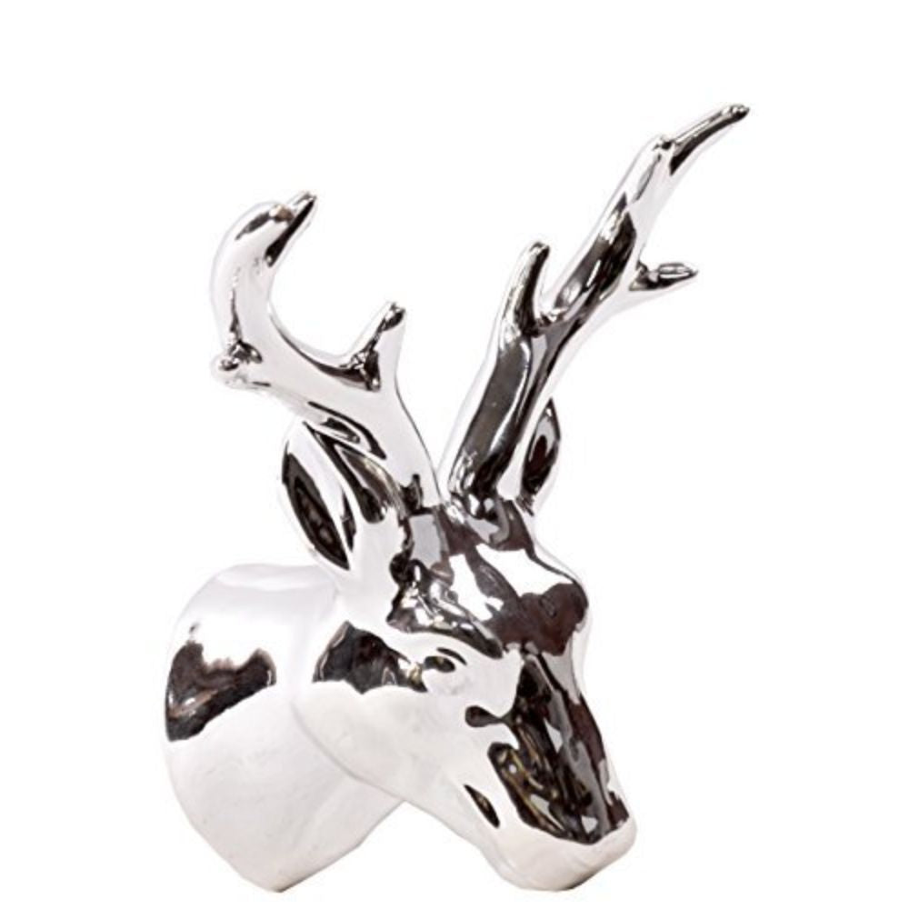 Whimsical Ceramic Antelope Head Wall decor Chrome Silver