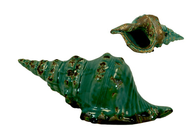 Antiquated & Weathered Ceramic Vase Snail Shell In Blue