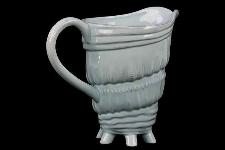 Unique & Dazzling Ceramic Seashell Pitcher W/ Multi Tiny Stand In Blue