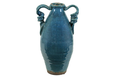 Antiquated Double Ear W/ Unique Design Ceramic Tuscan Vase In Turquoise