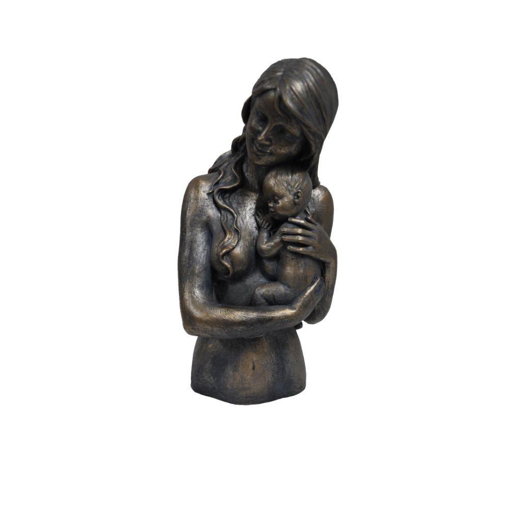 Women Holding Child Statue Sculpture in Patina Black Finish by Urban Port
