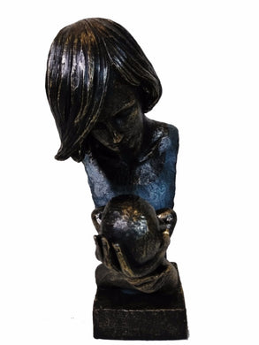 Women Holding Baby in Loving Hands Bust Sculpture in Patina Finish by Urban Port
