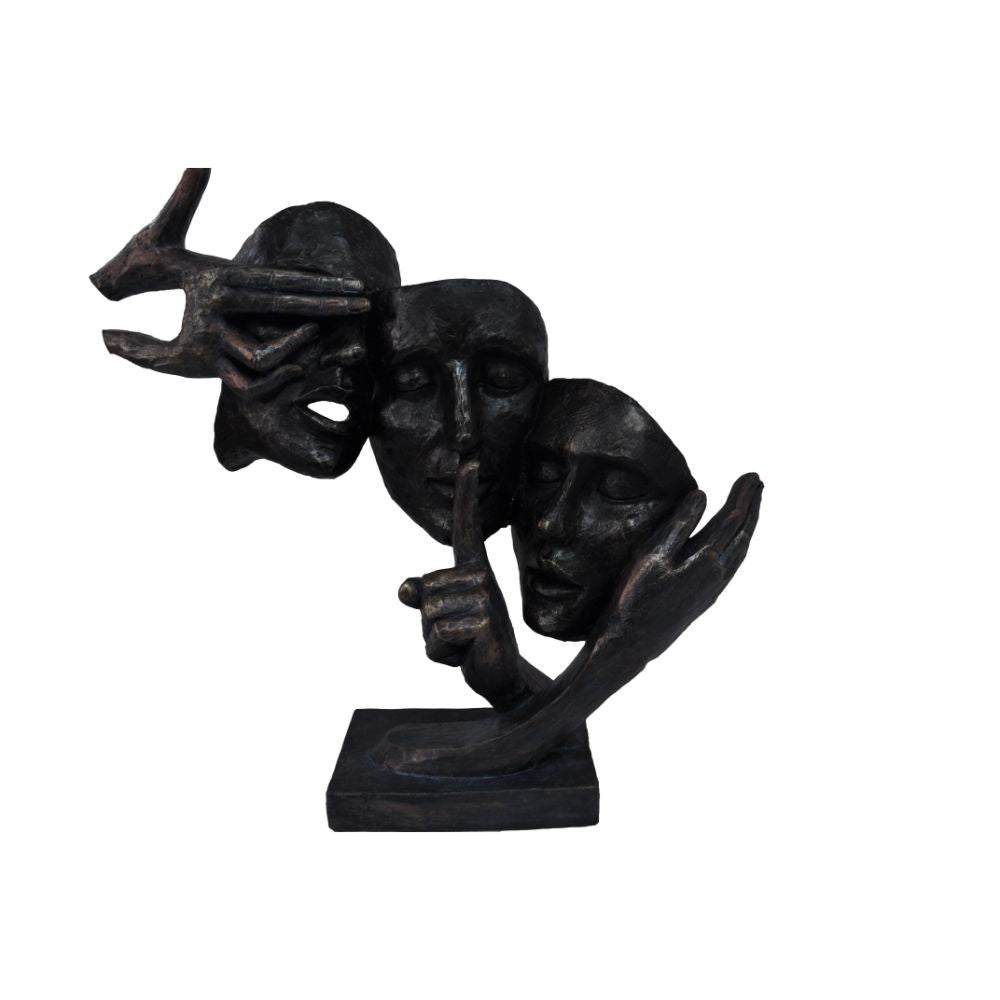 Unique Men Women Masks Sculpture in Patina Black Finish by Urban Port