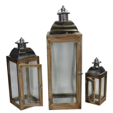 Alluring Wooden Lantern, Set of 3 - Benzara