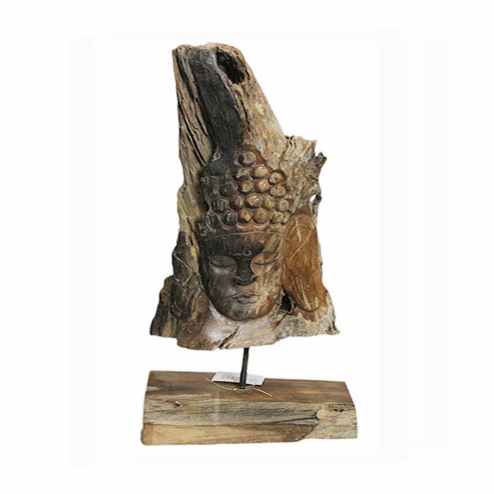 Alluring Wooden Buddha on Base-Natural - Benzara
