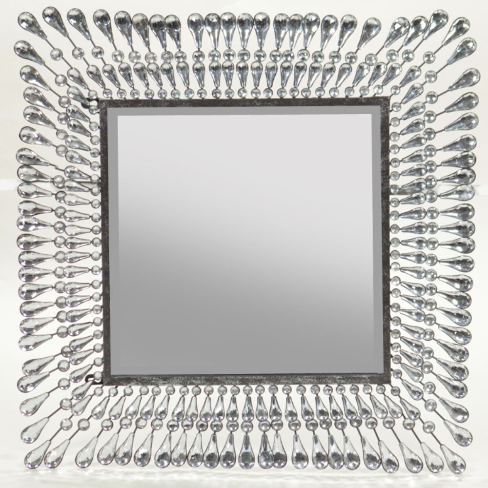 Alluring Metal Mirror with Stones - Benzara