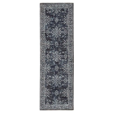 Jaipur Living Fayer Indoor/ Outdoor Medallion Blue/ Black Runner Rug (2'8