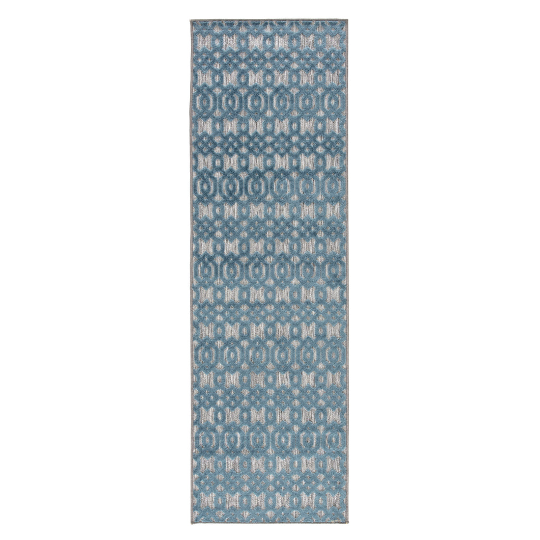 Nikki Chu by Jaipur Living Nolita Indoor/ Outdoor Trellis Gray/ Blue Runner Rug (2'6