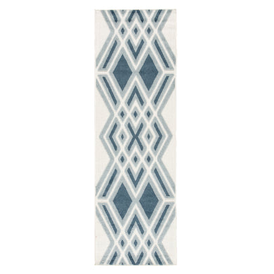 Nikki Chu by Jaipur Living Tasma Indoor/ Outdoor Geometric White/ Blue Runner Rug (2'6