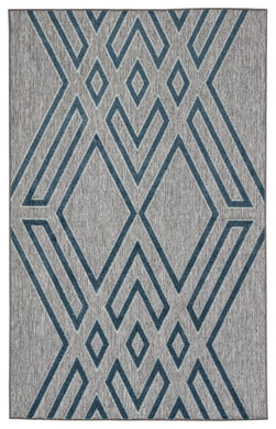 Nikki Chu by Jaipur Living Tasma Indoor/ Outdoor Geometric Gray/ Blue Area Rug (7'6