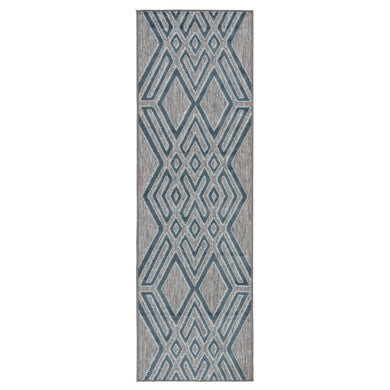 Nikki Chu by Jaipur Living Tasma Indoor/ Outdoor Geometric Gray/ Blue Runner Rug (2'6
