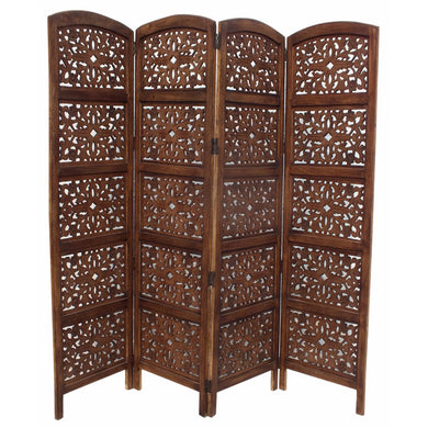 Antique Brown 4 Panel Handcrafted Wood Room Divider