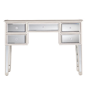 Stylish Mirrored Console Table With Five Drawers, Silver
