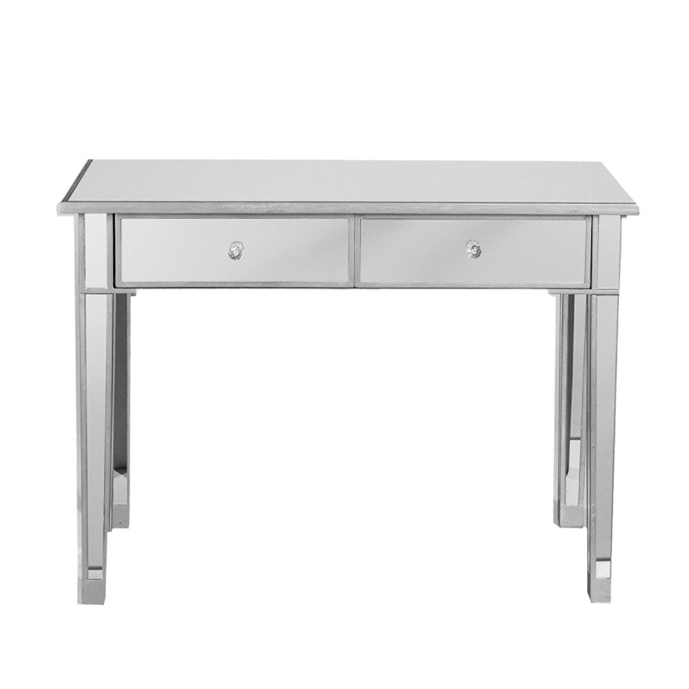 Contemporary Mirrored Media Console Table with Two Drawers, Silver