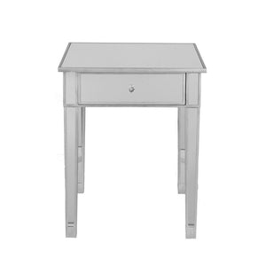 Alluring mirrored accent table With a Drawer, Silver