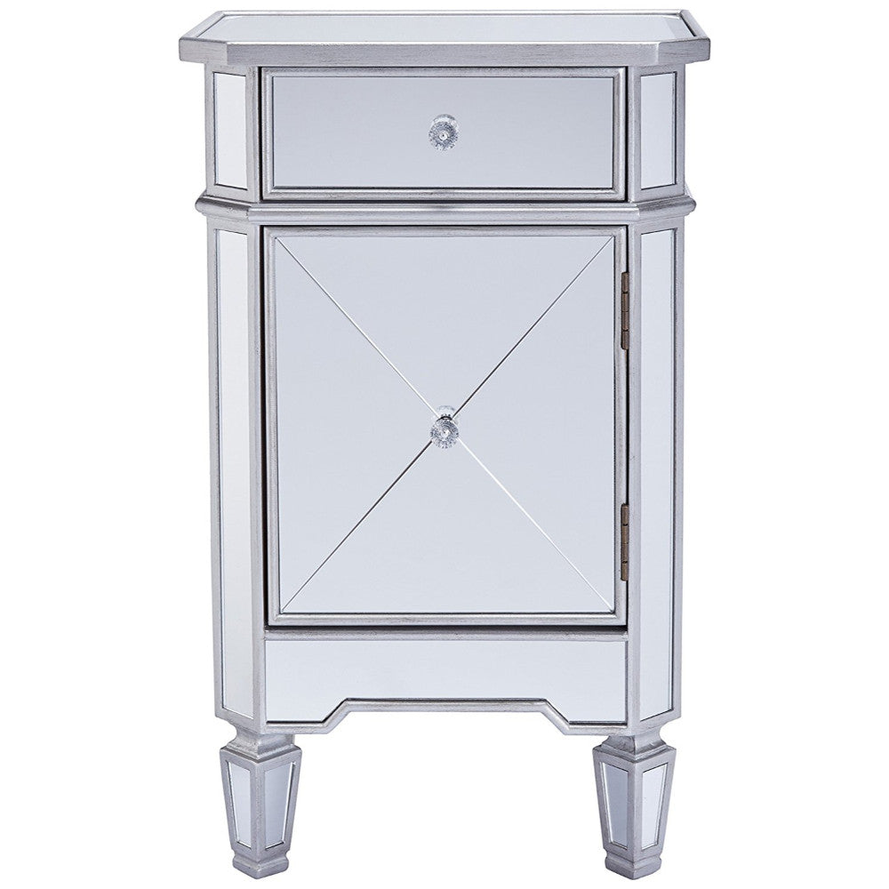 Notably Solid 1- drawer mirrored accent cabinet, Silver