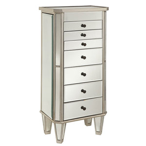 Mirrored Wooden Jewelry Armoire With Multiple Storage, Silver