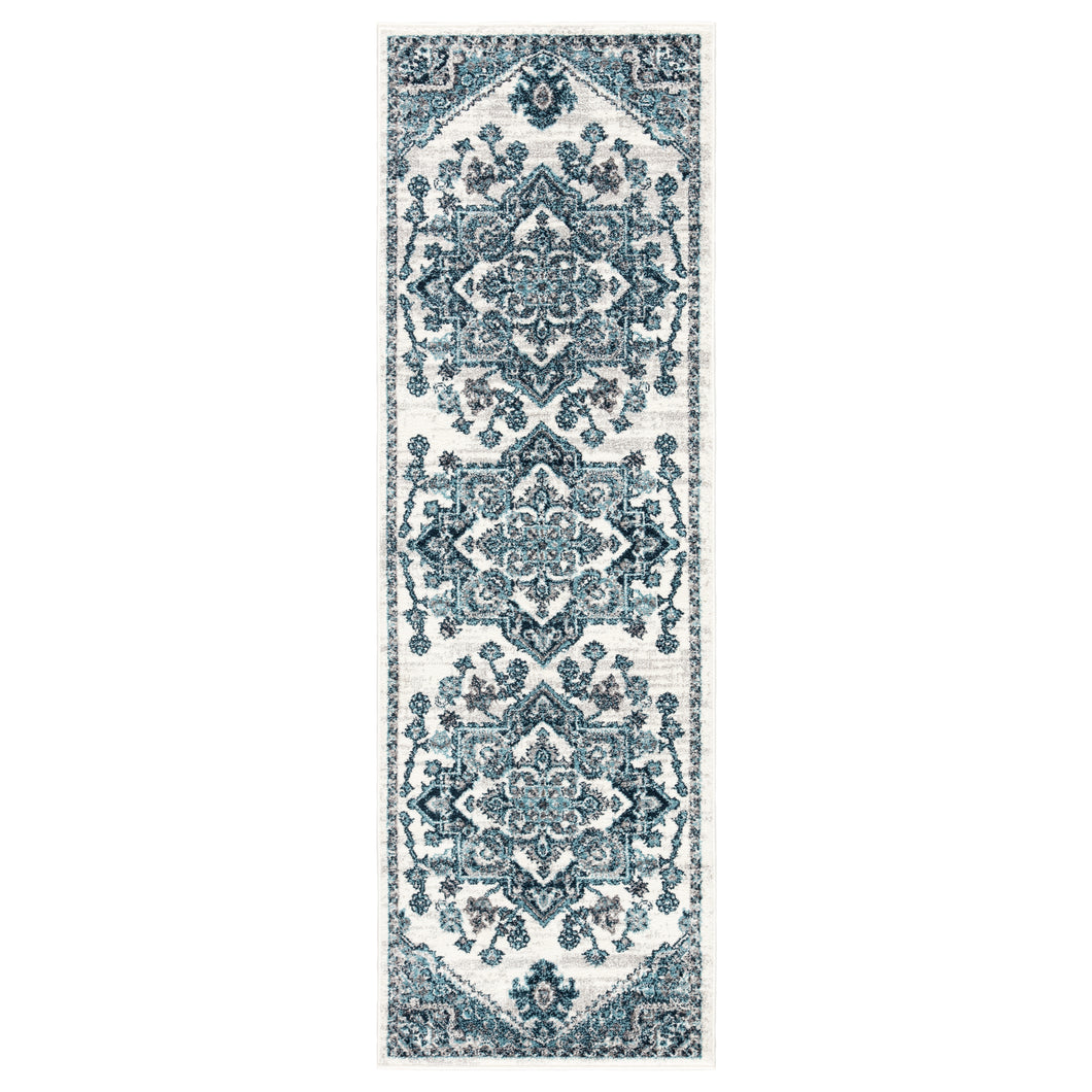Jaipur Living Lebanon Medallion Turquoise/ White Runner Rug (2'7