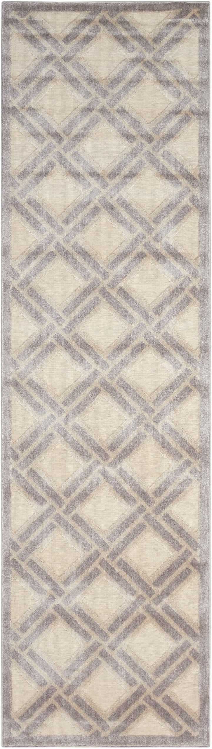 Nourison Graphic Illusions GIL21 White and Grey 8' Runner  Hallway Rug