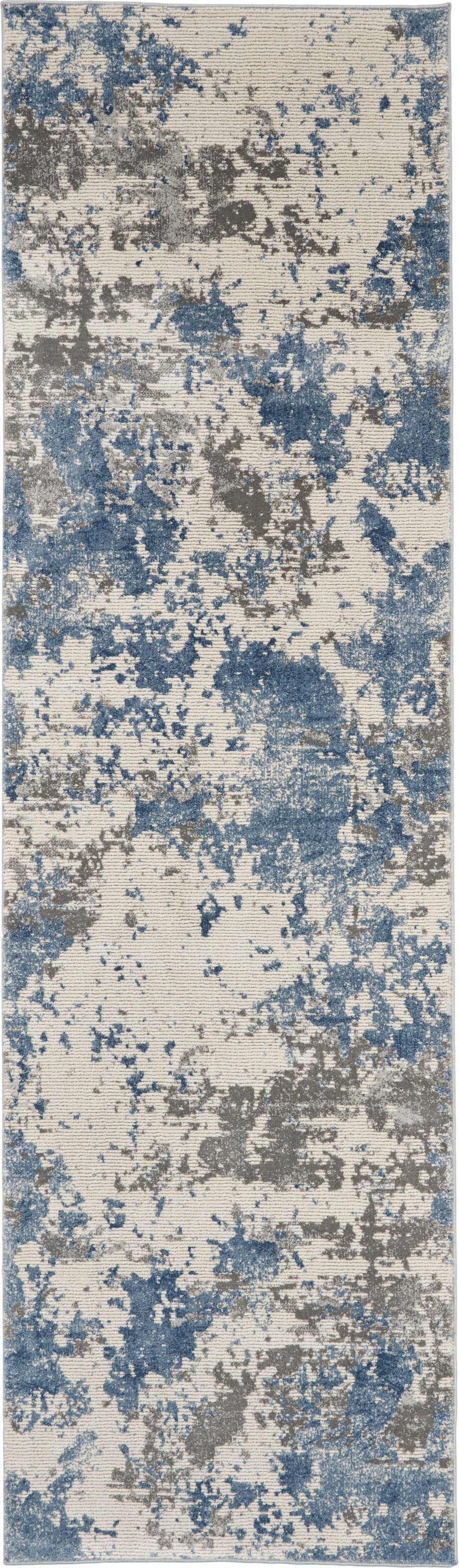 Nourison Rustic Textures RUS08 Blue and Grey 8' Runner  Hallway Rug