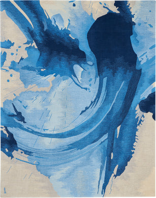 Nourison Symmetry SMM01 Navy Blue and Ivory 8'x10' Large Watercolor Rug