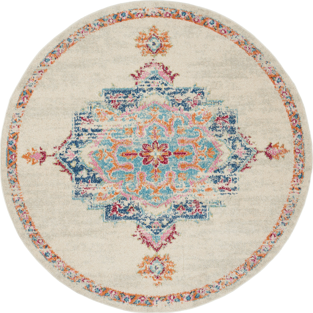 Nourison Passion 5' Round Grey, Ivory, Multicolored  Bohemian   Area Rug