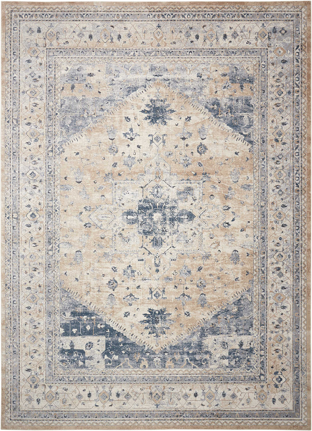 kathy ireland Home Malta MAI02 Beige and Blue 8'x11'   Rug