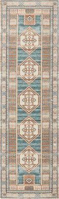 Nourison Madera MAD04 Blue and Beige 8' Runner Flat Weave Hallway Rug